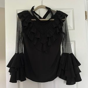 Black ruffle/mesh long sleeve top size S